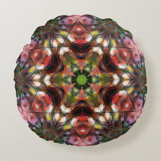 Cojín Redondo Estrella de salmón rojizo caleidoscopio de estilo  (Anverso)