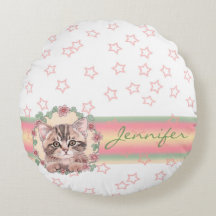 Estrella Monogramada Cute Kitten Floral Rosa