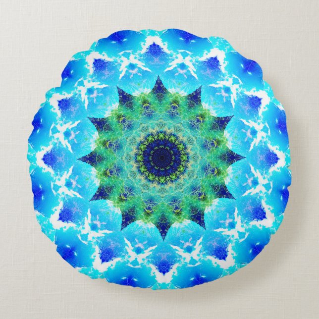 Cojín Redondo Estrella Pulsar Tropical Mandala (Anverso)