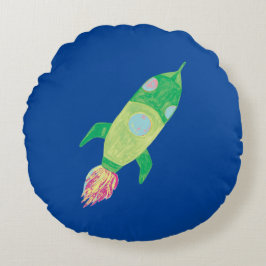 Cojín Redondo Estrella verde del cohete espacial infantil