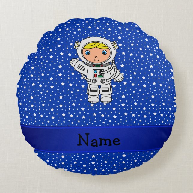 Cojín Redondo Estrellas azules personalizadas del astronauta (Anverso)