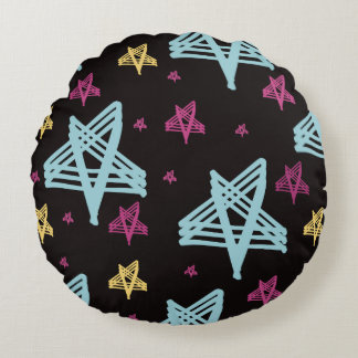 Cojín Redondo Estrellas Balanceándose Rosa Azul Negro 