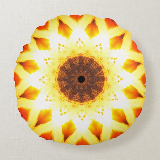 Cojín Redondo Estrellas brillantes del fractal del oro el | (Anverso)