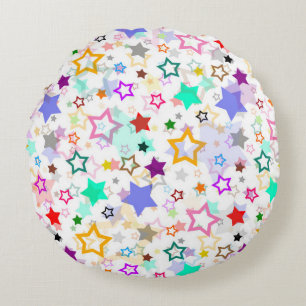 Cojín Redondo Estrellas Coloridas Blancas 