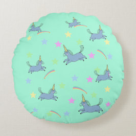Cojín Redondo Estrellas de arco iris de Unicornio sin fisuras