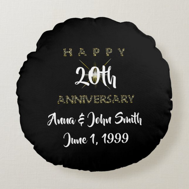 Cojín Redondo Estrellas de Feliz Aniversario Personalizables (Anverso)