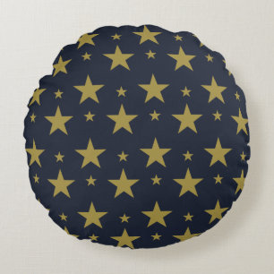 Cojín Redondo Estrellas doradas sobre azul marino - Elegante y a