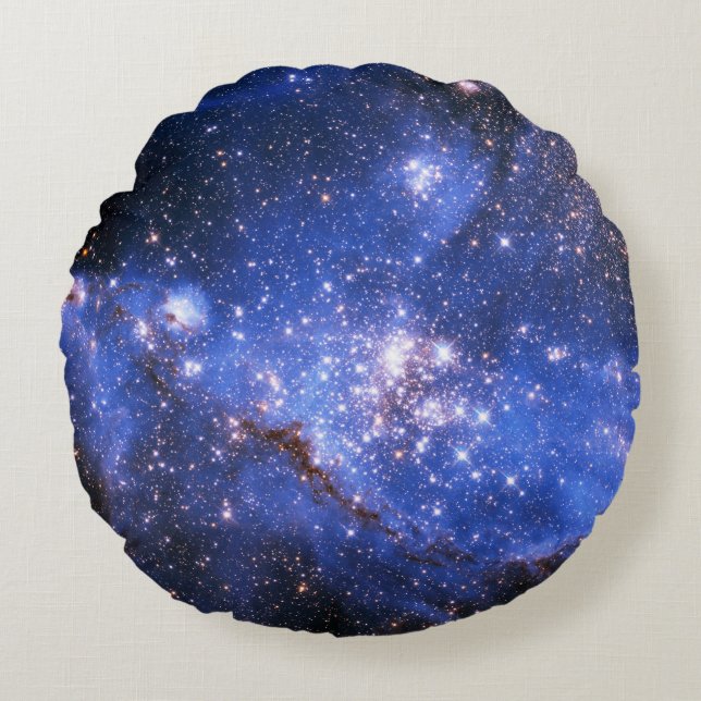 Cojín Redondo Estrellas Embriónicas azules caídas (Anverso)
