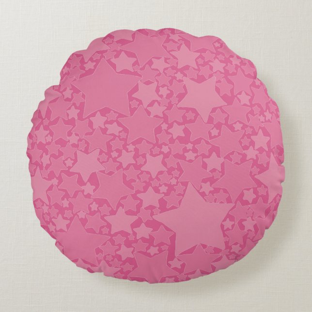 Cojín Redondo Estrellas, estrellas, estrellas - rosa (Anverso)