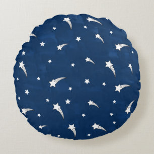 Cojín Redondo Estrellas Fugaces Acuarela Azul Marino