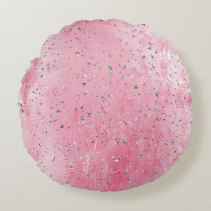 Cojín Redondo Estrellas plateadas rosadas