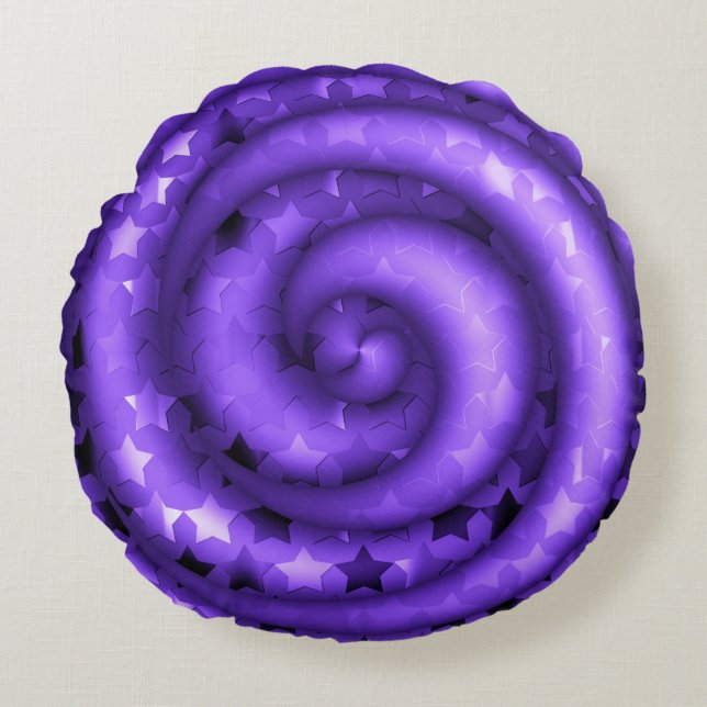 Cojín Redondo Estrellas púrpuras almenadas redondeadas de almoha (Anverso)