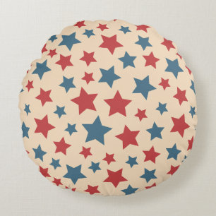 Cojín Redondo Estrellas Rojas y Azules, 4 de Julio, Fondo Beige