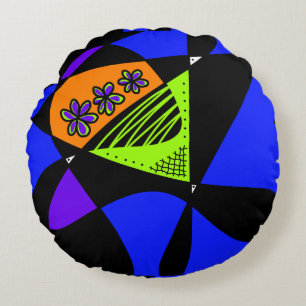 Cojín Redondo Estrellas Y Rayas Resumen: Azul Verde Naranja