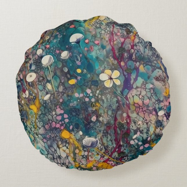 Cojín Redondo Ethereal Wildflower Dreams Resumen Diseño de Arte (Reverso)