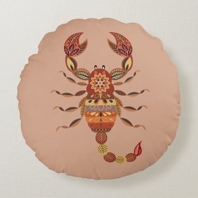 Cojín Redondo Ethnic Floral Scorpion (Anverso)