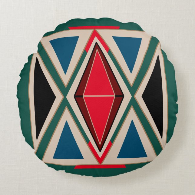 Cojín Redondo Ethno-Green Boho kissen bunt (Anverso)