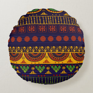 Cojín Redondo Ética tribal: diseño de patrones sin foco.