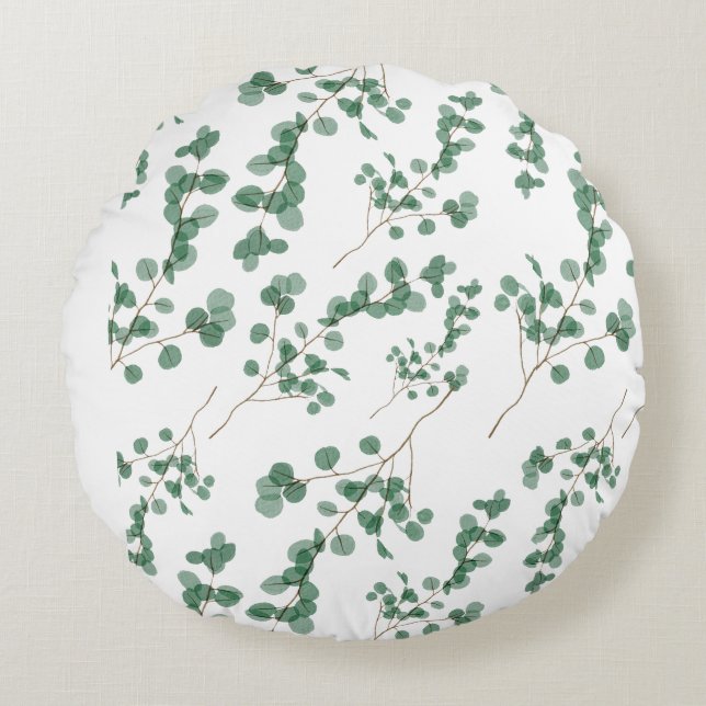 Cojín Redondo Eucalyptus Leaf Seamless Pattern Art (Anverso)