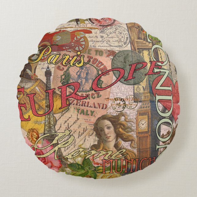 Cojín Redondo Europa Viaja Viajes Viajes Viajes Europa París Fra (Anverso)