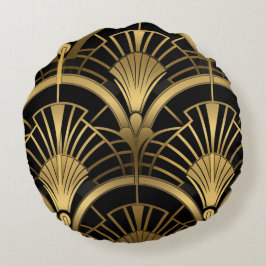 Cojín Redondo Éventails Gatsby - Noir et Or Art Déco