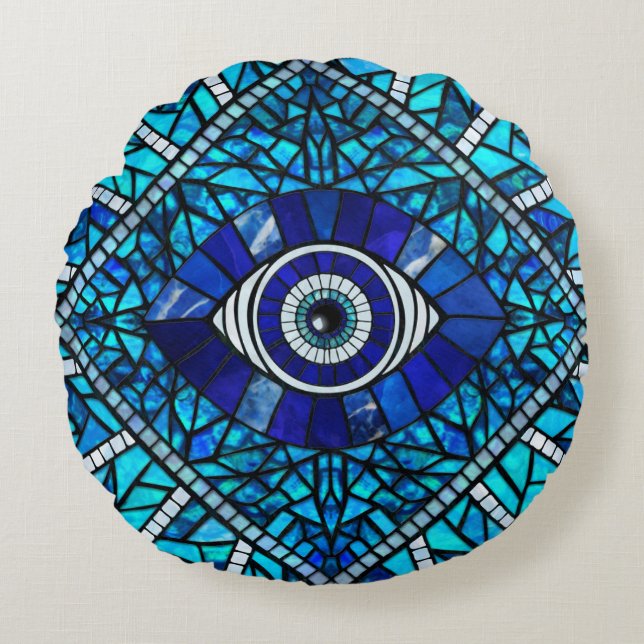 Cojín Redondo Evil Eye Amulet Mosaic Art (Anverso)