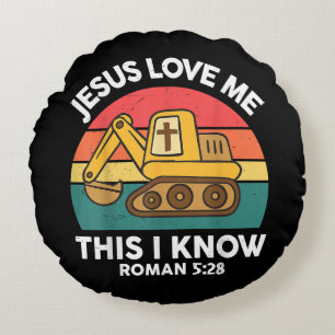 Cojín Redondo Excavadora cristiana Jesús me ama esto yo sé