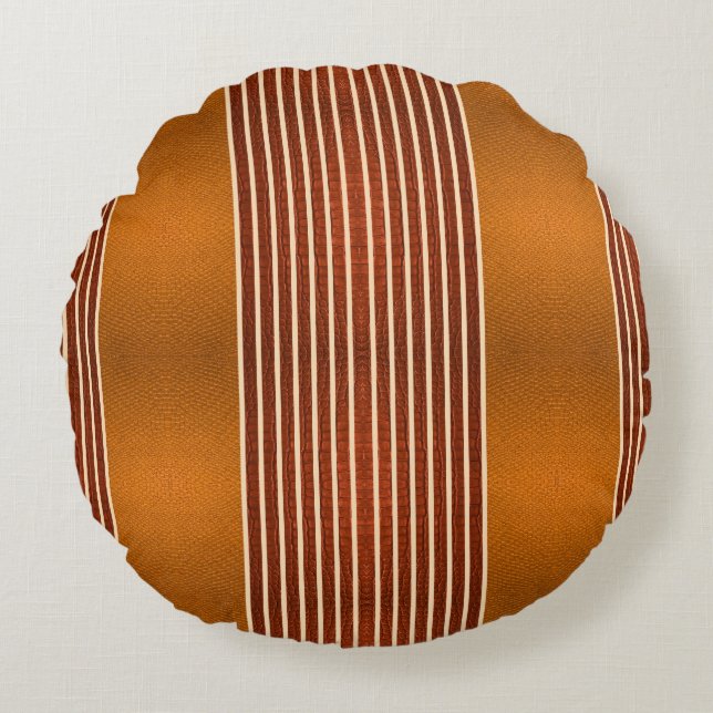 Cojín Redondo Exotic Faux Snake Leather & Linear Stripe Pumpkin  (Anverso)