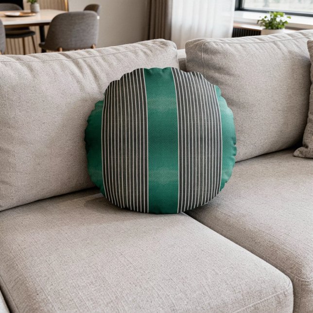 Cojín Redondo Exotic Faux Snake Leather Linear Stripe Turquoise (Kissen liegt auf dem Sofa
)