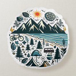 Cojín Redondo Exploración de viajes en camping de aventura natur