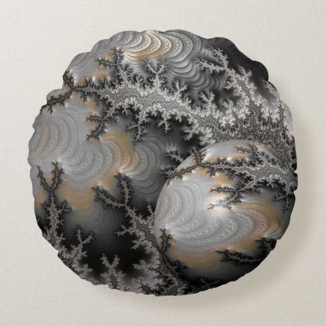 Cojín Redondo Explorando el reino de Mandelbrot (Anverso)