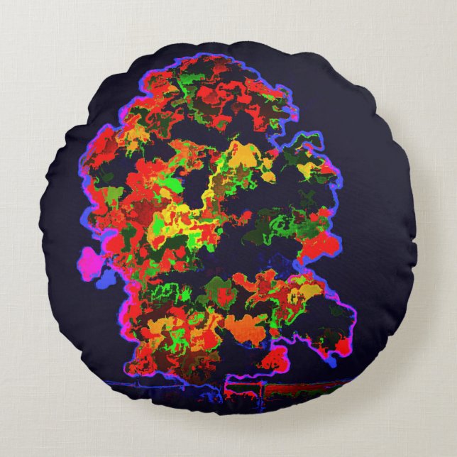 Cojín Redondo Explosión de árbol neón (Anverso)