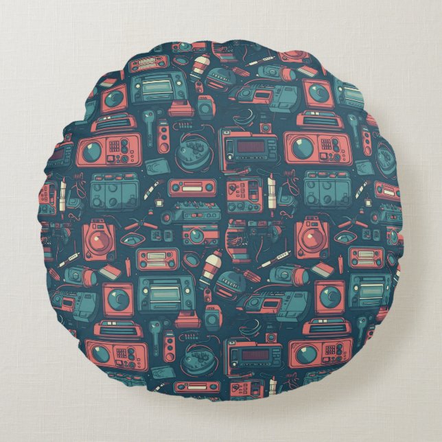 Cojín Redondo Explosión del pasado: tecnología de los 80 (Anverso)