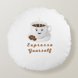 Cojín Redondo Exprésate – Camiseta Divertida de Café Sonriente