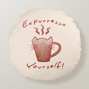 Cojín Redondo Exprésate Gatos Y Café