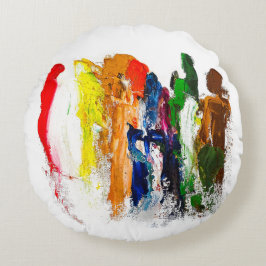 Cojín Redondo Expresión abstracta de figuras humanas en movimien