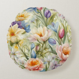 Cojín Redondo Exquisitas Flores De Primavera Sofisticadas. Pintu