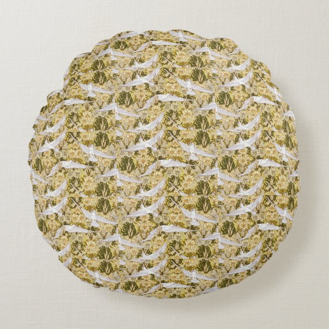 Cojín Redondo Exquisitas palomas contra el Ilustracion floral (Anverso)