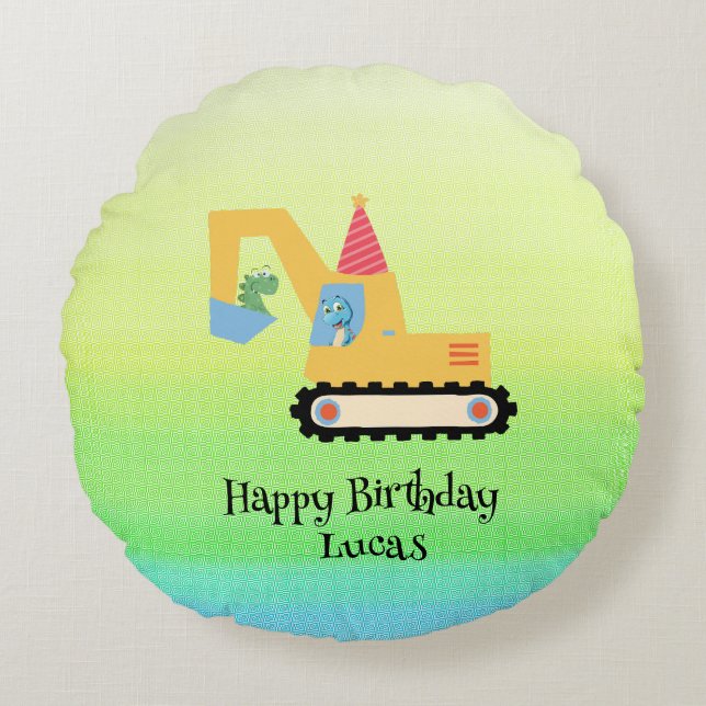 Cojín Redondo Extractor de dinosaurio divertido de cumpleaños no (Anverso)