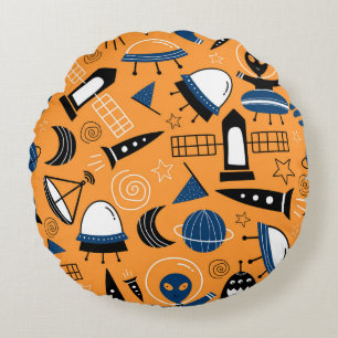 Cojín Redondo Extraterrestre con OVNI, naves espaciales, patrón 