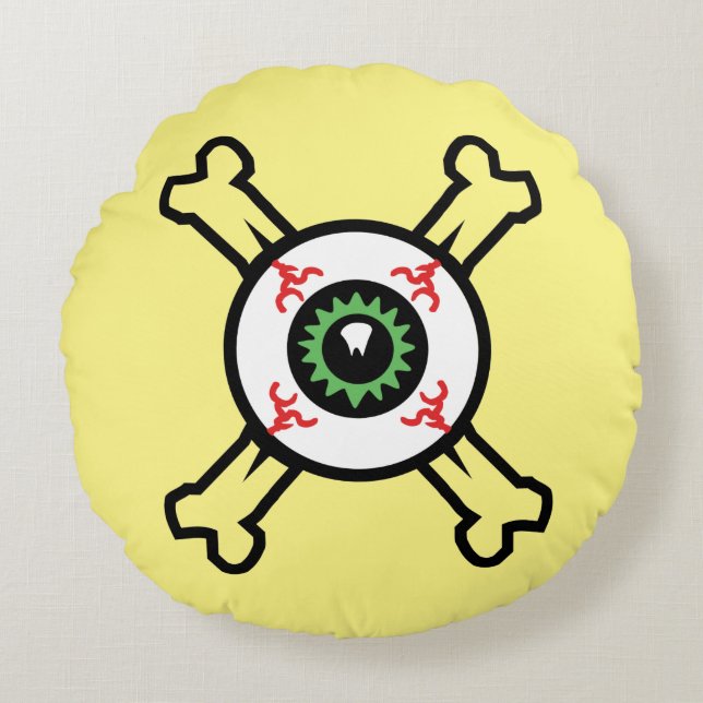 Cojín Redondo Eyeball and Crossbones (light backgrounds) (Anverso)
