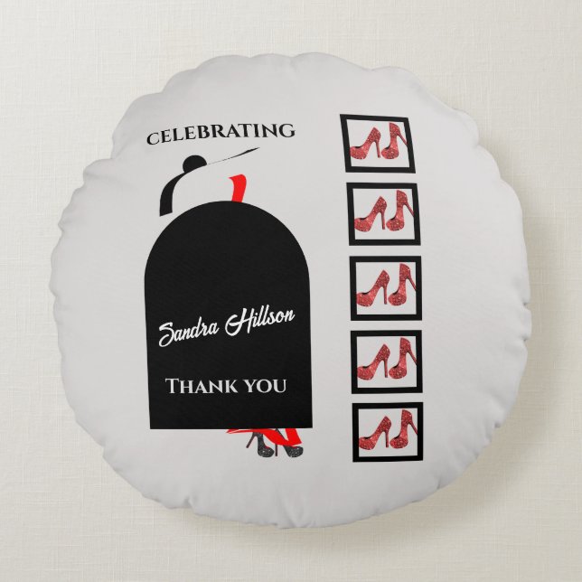 Cojín Redondo Fab Silhouette Glam Shoes Red Black Birthday (Anverso)