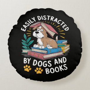Cojín Redondo Fácilmente Distraído por Perros y Libros Mascotas