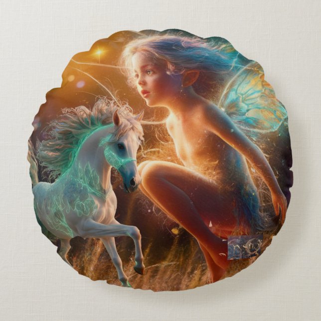 Cojín Redondo Fae y caballo (Anverso)