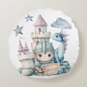 Cojín Redondo Fairytale Dreamy Dragon Blue Knight Baby Shower