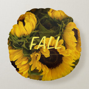 Cojín Redondo FALL Warm Golden Sunflower Personalizado