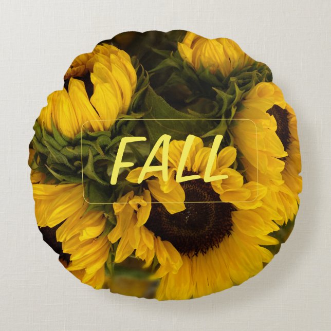 Cojín Redondo FALL Warm Golden Sunflower Personalizado (Anverso)