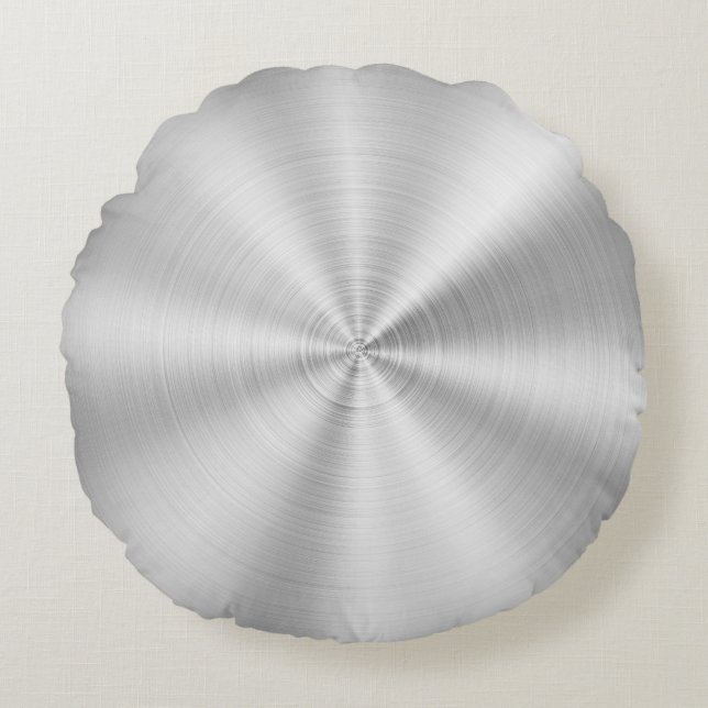 Cojín Redondo Falsa plata brillante metálica elegante (Anverso)
