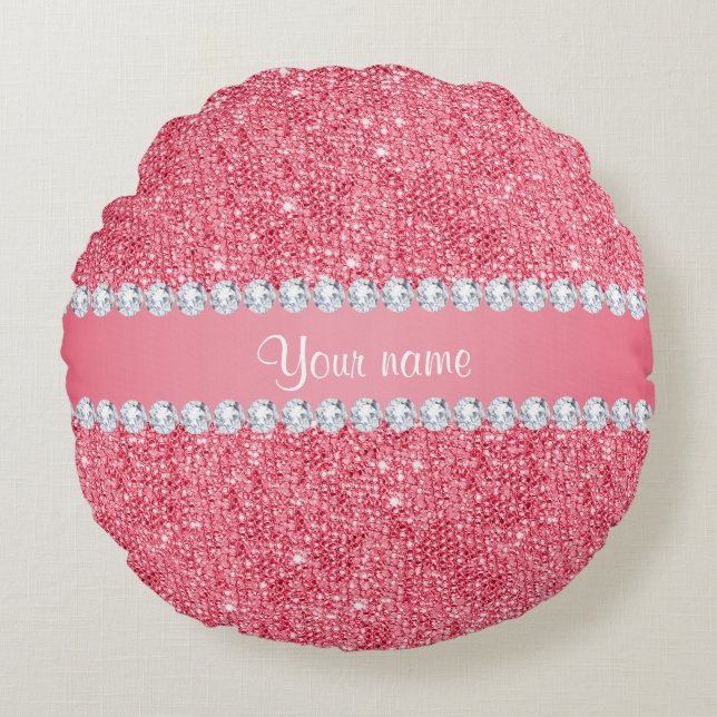 Cojín Redondo Falsas secuelas rosas y diamantes (Anverso)