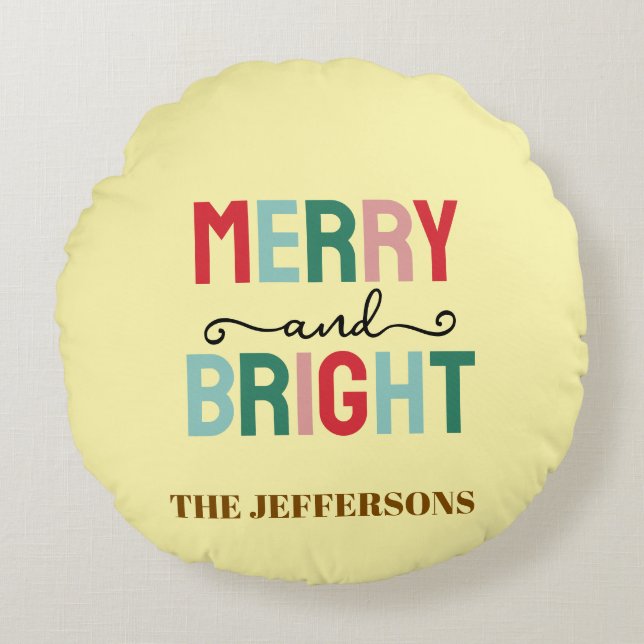 Cojín Redondo Familia Feliz Año Nuevo Feliz Navidad (Anverso)